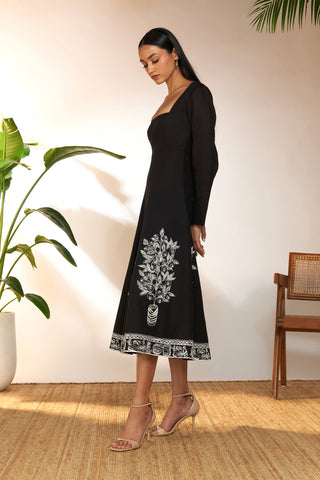 House Of Masaba-Black Embroidered Panel Dress-INDIASPOPUP.COM