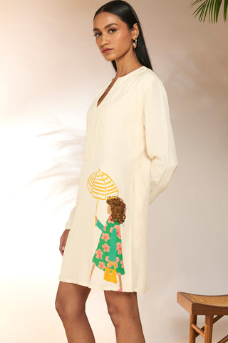 House Of Masaba-Ivory Sunny Day Mini Dress-INDIASPOPUP.COM