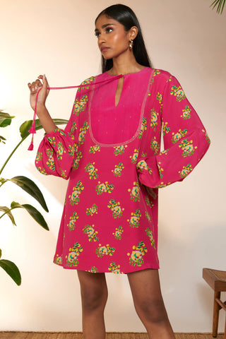House Of Masaba-Hot Pink Lemon Frenzy Mini Dress-INDIASPOPUP.COM