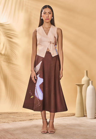 Apricot swing skirt and waistcoat set