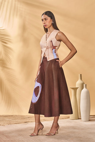 Apricot swing skirt and waistcoat set