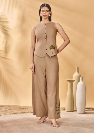 Beige trellis palm waistcoat and pants