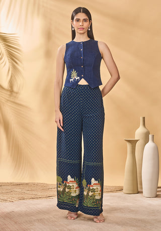 Paw-tree denim waistcoat and trouser
