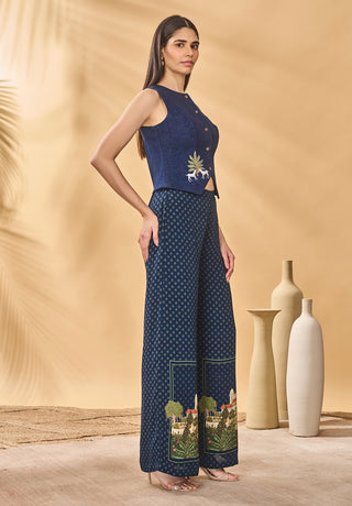 Paw-tree denim waistcoat and trouser