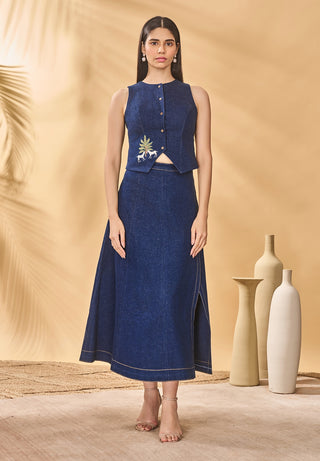 Paw-tree denim skirt and top