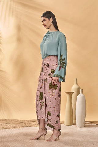 Blue and pink trellis picnic top and skirt