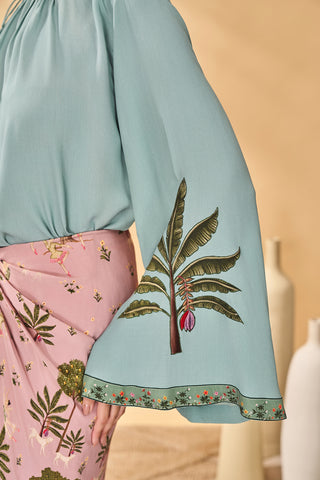 Blue and pink trellis picnic top and skirt