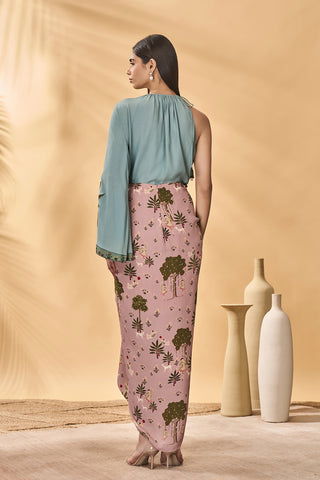 Blue and pink trellis picnic top and skirt