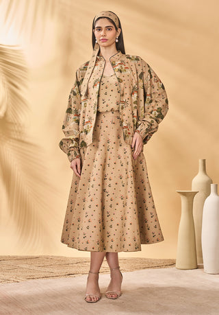 Beige miniature dreams bomber jacket and skirt set