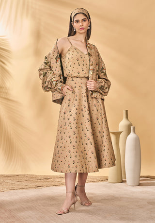 Beige miniature dreams bomber jacket and skirt set
