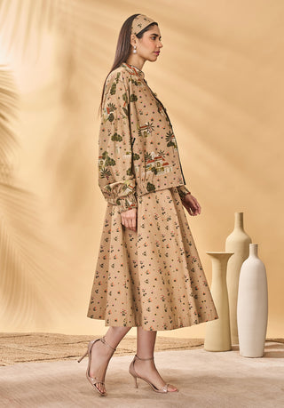 Beige miniature dreams bomber jacket and skirt set