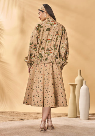 Beige miniature dreams bomber jacket and skirt set