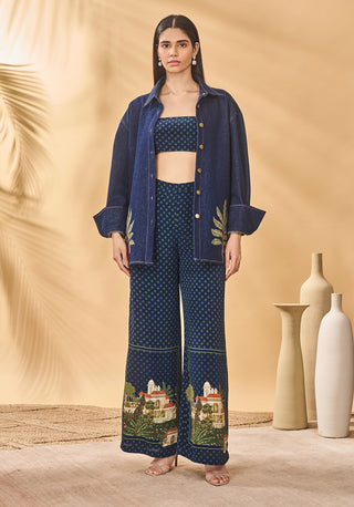 Midnight trellis palm shirt and pant set