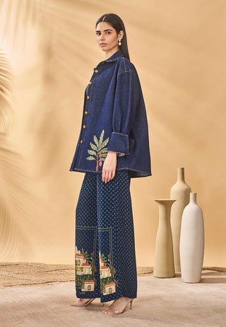 Midnight trellis palm shirt and pant set