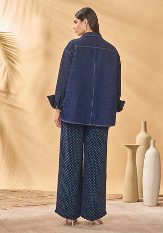 Midnight trellis palm shirt and pant set