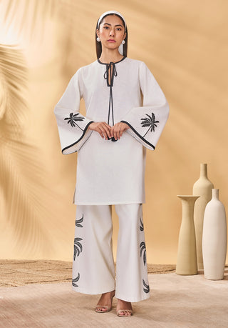 Ivory trellis palm trouser and tunic