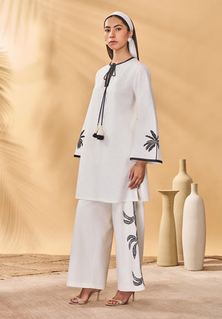 Ivory trellis palm trouser and tunic