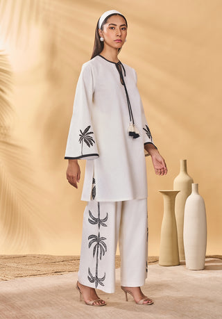 Ivory trellis palm trouser and tunic