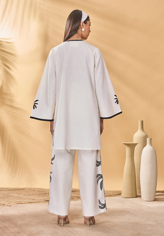 Ivory trellis palm trouser and tunic