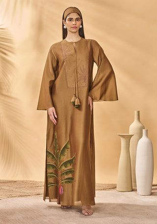 Tan trellis palm kaftan