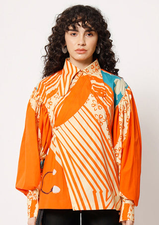 Two Point Two-Orange Printed Kimino Wrap Top-INDIASPOPUP.COM