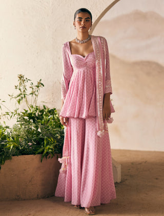 Pink Dot Peony Paradise Sharara Set by Madzin available on Indiaspopup.com