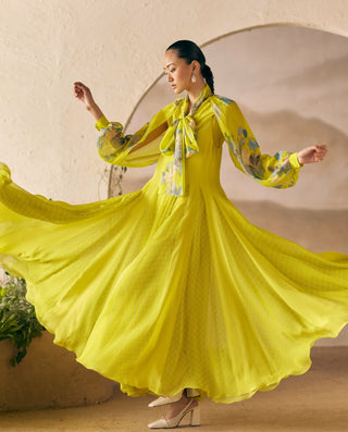 Sunshine Yellow Likir Lily Shirt And Anarkali by Madzin available on Indiaspopup.com