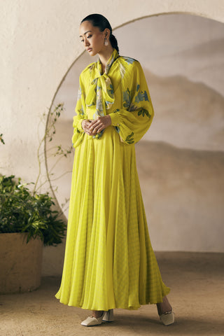 Sunshine Yellow Likir Lily Shirt And Anarkali by Madzin available on Indiaspopup.com