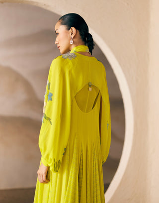 Sunshine Yellow Likir Lily Shirt And Anarkali by Madzin available on Indiaspopup.com