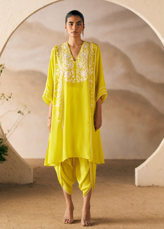 Sunshine Yellow Golden Valley Dhoti And Kaftan by Madzin available on Indiaspopup.com