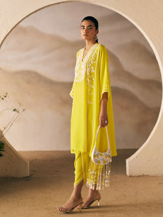 Sunshine Yellow Golden Valley Dhoti And Kaftan by Madzin available on Indiaspopup.com