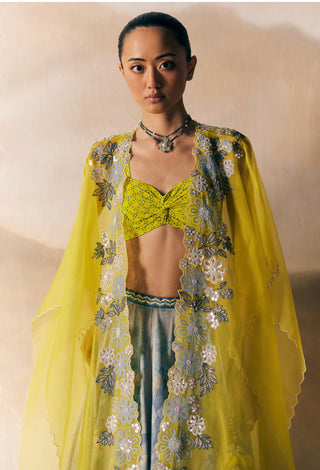 Indus Sunset Lehenga And Cape Set by Madzin available on Indiaspopup.com