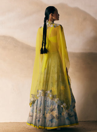 Indus Sunset Lehenga And Cape Set by Madzin available on Indiaspopup.com