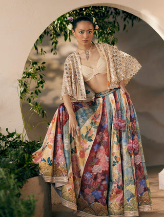 Tangka Treasure Lehenga And Cape Set by Madzin available on Indiaspopup.com