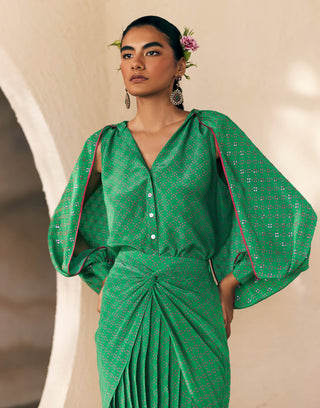 Diskit Green Pleated Skirt And Shirt by Madzin available on Indiaspopup.com