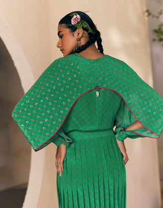 Diskit Green Pleated Skirt And Shirt by Madzin available on Indiaspopup.com