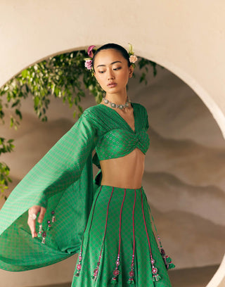 Karsha Green Knot Top And Tassel Skirt by Madzin available on Indiaspopup.com