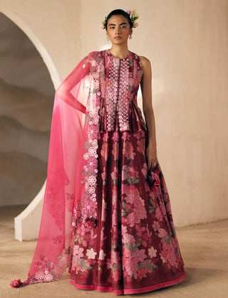 Wine Hunder Bloom Lehenga Set by Madzin available on Indiaspopup.com