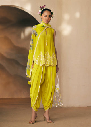 Sunshine Yellow Dras Dream Dhoti Set by Madzin available on Indiaspopup.com