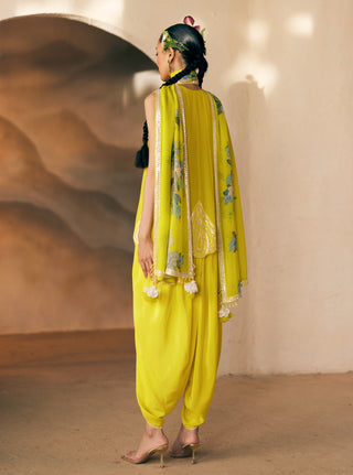 Sunshine Yellow Dras Dream Dhoti Set by Madzin available on Indiaspopup.com