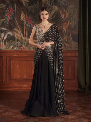 Maira black draped sari and blouse