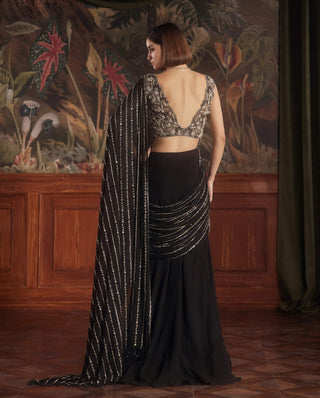 Maira black draped sari and blouse