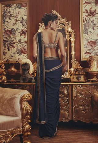 Martha blue drape sari with jacket set