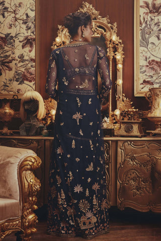 Martha blue drape sari with jacket set