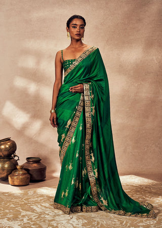 Mystic green sari and unstitched blouse