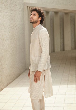 Matsya Men-Off-White Minimal Jodhpuri Jacket-INDIASPOPUP.COM