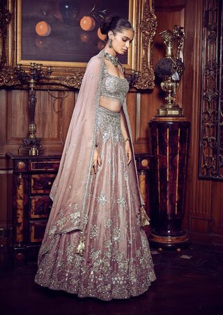 French Rose Aurum Tissue Lehenga Set by Matsya available on Indiaspopup.com