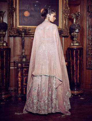 French Rose Aurum Tissue Lehenga Set by Matsya available on Indiaspopup.com