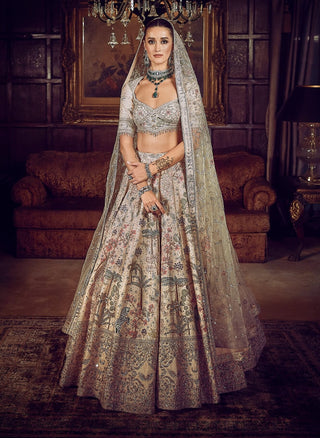 Wanderlust Peach Sky Masai Lehenga Set by Matsya available on Indiaspopup.com