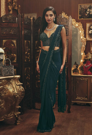 Maya teal drape sari and blouse